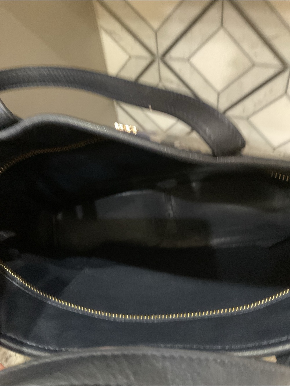 Tory Burch Blue and Black Stripe Monogram Tote - Picture 3 of 3